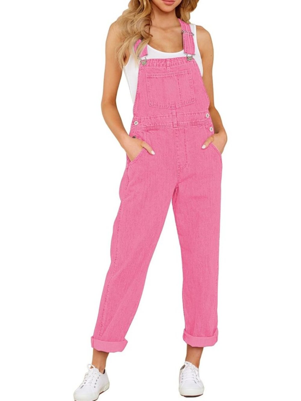 Loose Fit Denim Overalls for Women - Stretchy Bib Jumpsuit, Casual Chic Style